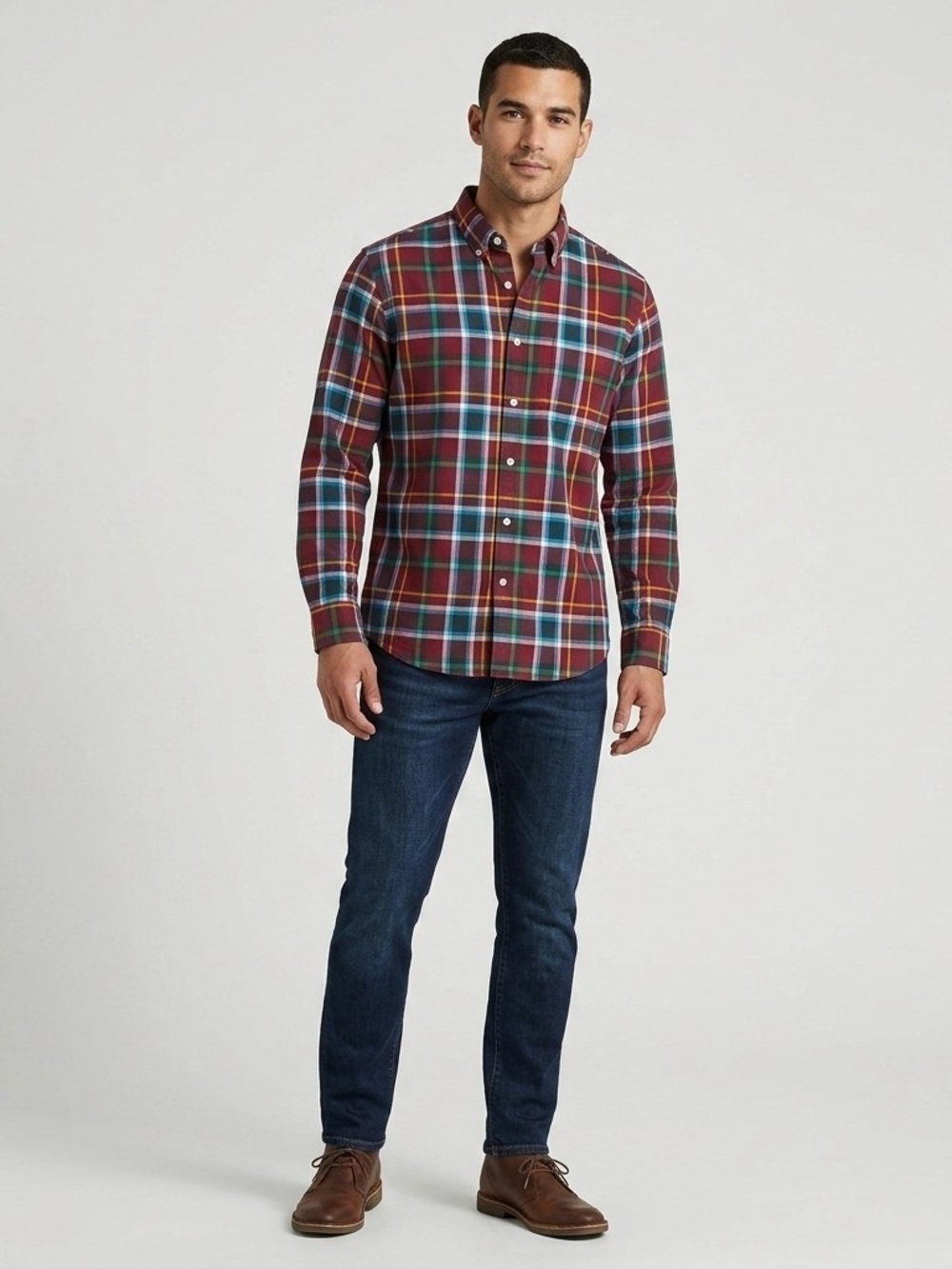 Old Navy Men's Burgundy and Teal Plaid Button-Down Shirt Sizr XXL